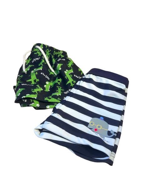 9-12 Month George Baby Boys Swim Shorts Bundle Set | 9-12 Months | Crocodile & Stripe Whale