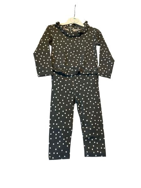 9-12 Month Tu Baby Girls Grey Polka Dot Ribbed Bodysuit & Leggings Set