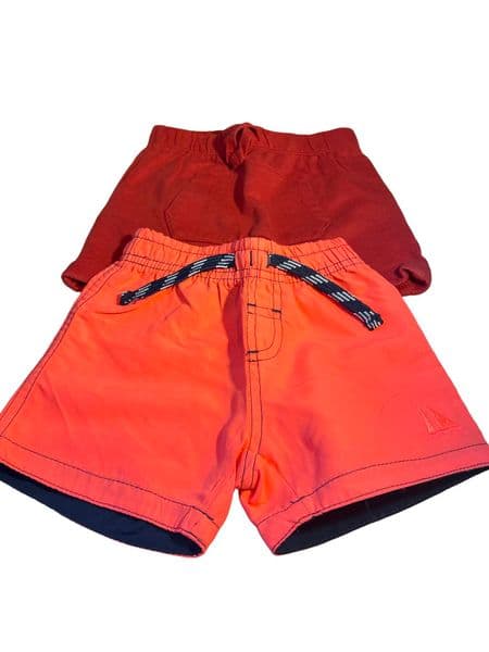Boys 6-9 Months Shorts Bundle - Tu Red Jersey & Primark Orange Swim Shorts Set