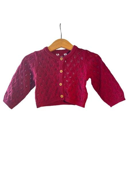 George BNWT Baby Girls Burgundy Pointelle Knit Cardigan 6-9 Month