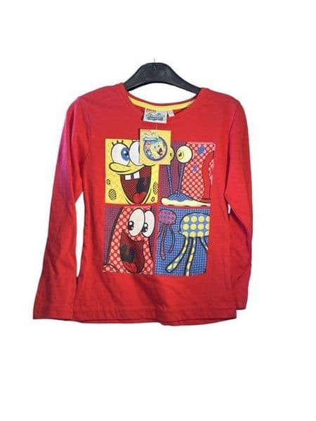 Nickelodeon Sponge Bob Square Pants Pop Art Long Sleeve T-Shirt Kids Red or Blue
