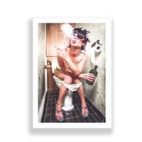 Bathroom Print | Girl Drinking and Smoking on Toilet!
