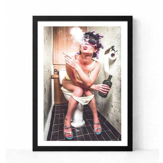 Bathroom Print | Girl Drinking and Smoking on Toilet!
