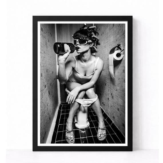 Bathroom Print | Girl Drinking on Toilet!