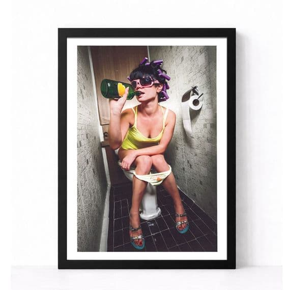 Bathroom Print | Girl Drinking on Toilet! | Colour