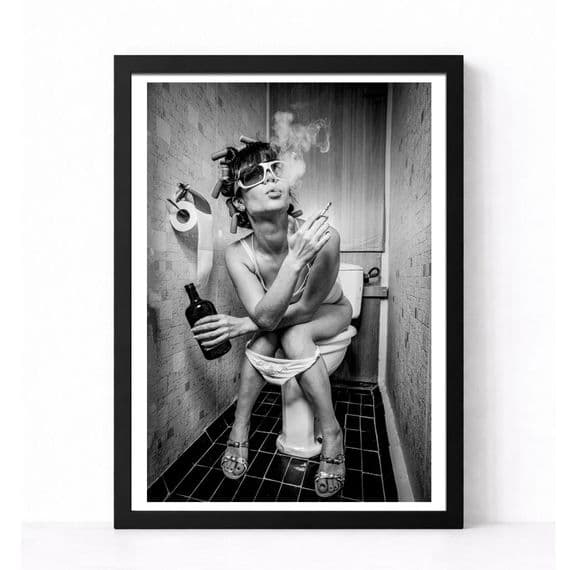 Bathroom Print | Girl Smoking on Toilet