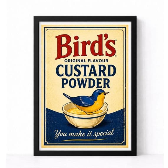 Kitchen Print | Retro Birds Custard Label