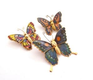 Collection Of Three Enamel Butterfly Design Retro Brooches