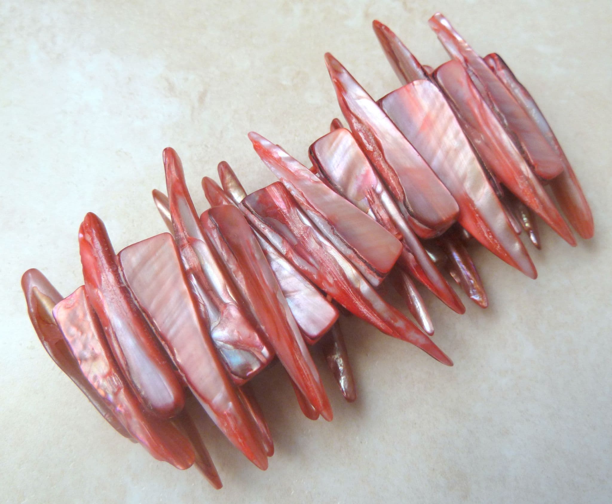 Colour Enhanced Red Spiky Shell Stretch Bracelet