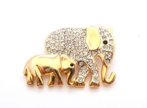 Elephant Mother And Child Rhinestone Detailed Brooch