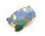 Fish And Crown Cloisonne Enamel Blue Floral Brooch