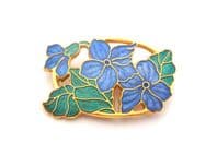 Fish And Crown Cloisonne Enamel Blue Floral Brooch