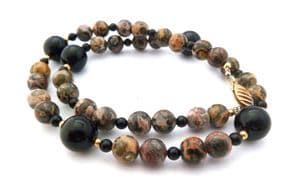 Jasper Gemstone And French Jet Beaded Sterling Silver Gilt Clasp Choker Length Necklace