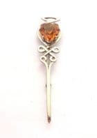 Large Scottish Style Faux Cairngorm Rhinestone Set Kilt Pin Style Brooch