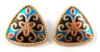 Large Vibrant Enamel Floral Design  Earrings.