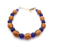 Retro Style Deep Blue And Glitter Glass Bead Bracelet.