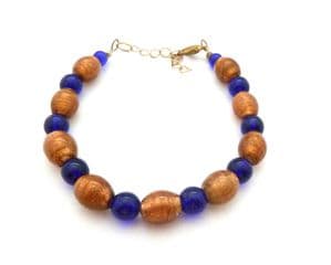 Retro Style Deep Blue And Glitter Glass Bead Bracelet.