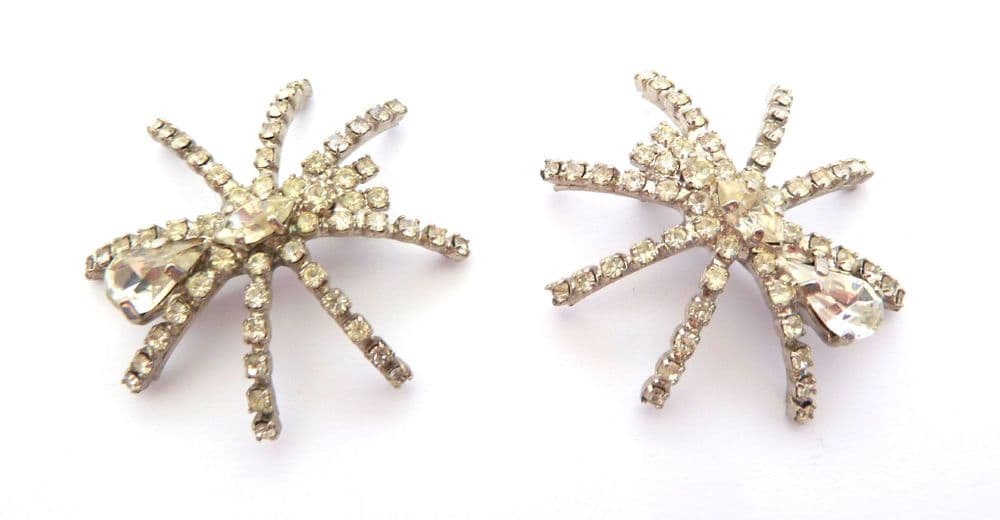 Set Of Two Vintage Rhinestone Set Spider Arachnid Mid Century Brooches