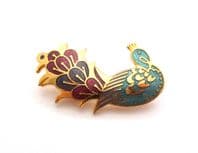 Small And Dainty Cloisonne Enamel Peacock Bird Design Brooch
