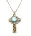 Small Scottish Celtic Cross Style Blue Cabochon Set Pendant Necklace