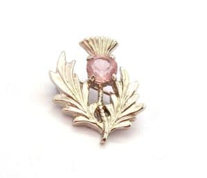 Small Scottish Faux Amethyst Rhinestone Set Thistle Design Brooch