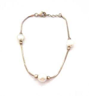 Sterling Silver And Cultured Pearl Minimalist Style Adjustable Length Bracelet