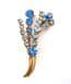 Two Vintage Blue And Clear Rhinestone Set Abstract Modernist Floral Design Brooches