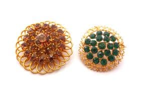 Two Vintage Rhinestone Set Abstract Modernist Design Circular Shaped Mid Century Brooches