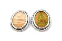 Two Vintage Small Hand Painted Brooches, Landscape And Ladybird Design