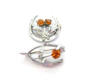 Two Vintage Small Scottish Style Luck Theme Brooches, Horseshoe And Wishbone Design