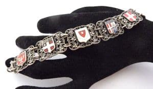 Vintage AA Lyon French Enamel Silver Plated Souvenir Design Bracelet