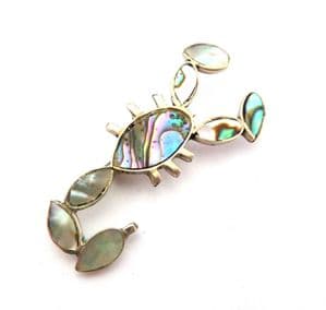 Vintage Abalone Shell Alpaca Silver Mexican Made Scorpion Design Brooch