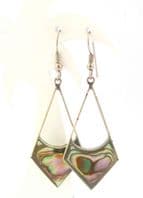 Vintage Abalone Shell And Alpaca Silver Geometric Shaped Drop Design Earrings