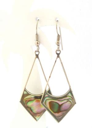 Vintage Abalone Shell And Alpaca Silver Geometric Shaped Drop Design Earrings