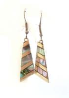 Vintage Abalone Shell And Alpaca Silver Geometric Stripe Design Drop Design Earrings