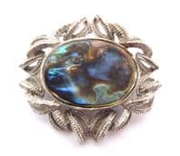 Vintage Abalone Shell And Ornately Bordered Brooch.