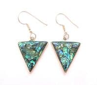 Vintage Abalone Shell Inlaid Alpaca Silver Triangular Drop Design Earrings