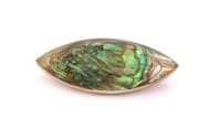 Vintage Abalone Shell Marquise Shaped Alpaca Silver Geometric Design Brooch
