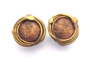 Vintage Abstract Brutalist Retro Design Brass And Copper Clip On Earrings