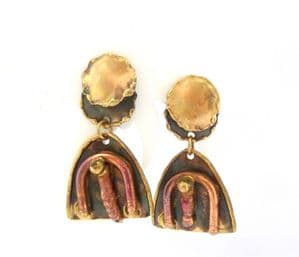 Vintage Abstract Brutalist Retro Design Triangular Shaped Drop Earrings