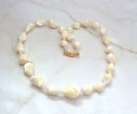 Vintage Abstract Mother Of Pearl Shell Beaded And Rose Quartz Short Length Necklace,