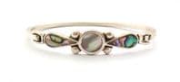 Vintage Alpaca Silver And Abalone Shell Geometric Boho Design Bangle