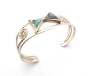 Vintage Alpaca Silver And Abalone Shell Geometric Bow Detailed Cuff Bracelet