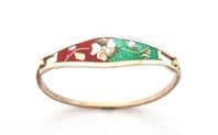 Vintage Alpaca Silver And Abalone Shell Geometric Retro Two Tone Floral Design Bangle