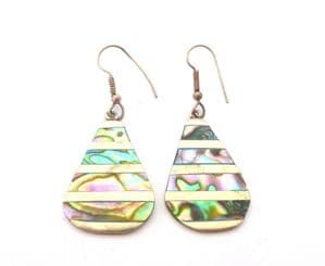 Vintage And Abalone Shell Inlaid Alpaca Silver Striped Teardrop Design Earrings