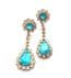 Vintage Aqua Blue And Clear RhinestoneTeardrop Design Earrings