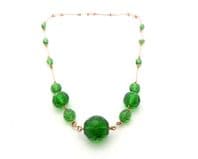 Vintage Art Deco Emerald Green Glass Beaded Choker Necklace