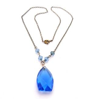 Vintage Art Deco Era Blue Glass Drop Design Czech Style Choker Necklace