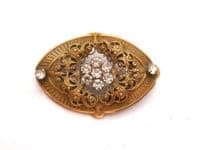 Vintage Art Deco Era Brass And Glass Floral Design Brooch