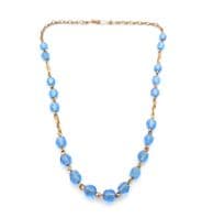 Vintage Art Deco Era Dainty Blue Glass Beaded Choker Necklace